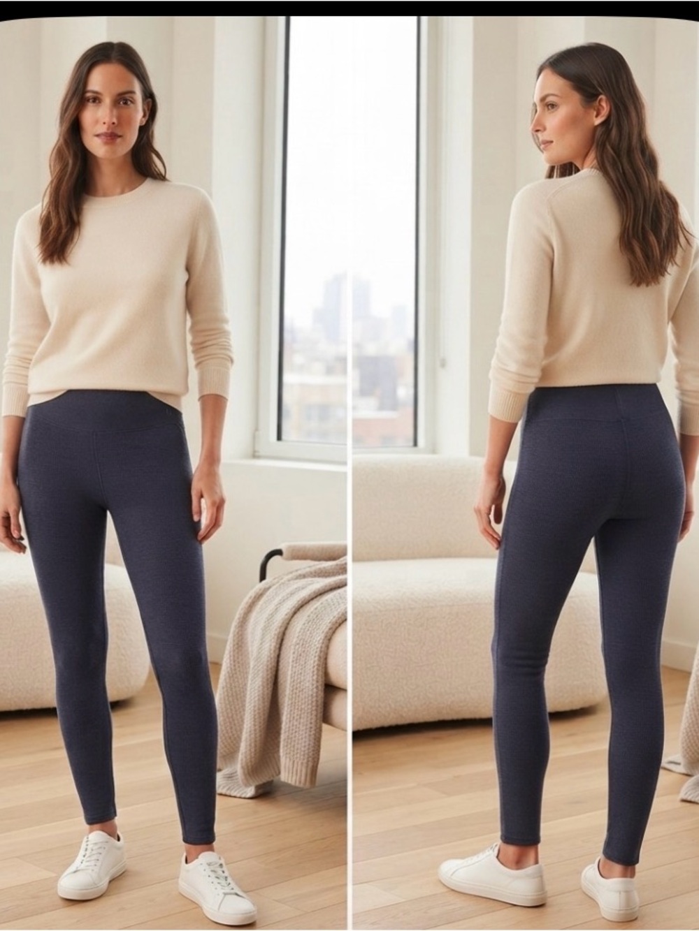 Tommy John Waffle Knit Leggings (Navy Blue, Size S) soft warm cozy